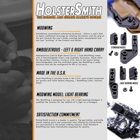 ملحقات حزام HolsterSmith ModWing Holster - محمل قياسي وخفيف - الجيل 2 - يمكن استخدامه بكلتا اليدين - أسود تكتيكي - (مع أجهزة التثبيت) - (اختر النمط أدناه) in Kuwait