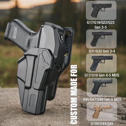 WARRIORLAND Level 2 Duty Holster for Glock 17/19 /22/23 Gen 3-5 & G31/32 Gen3-4 & 19X/44/45/47/49 & MOS Version, Optic Cut with RDS Cover, Thumb Release, Fits 2.0" Belt, Open-Muzzle Gun Holster in Saudi Arabia