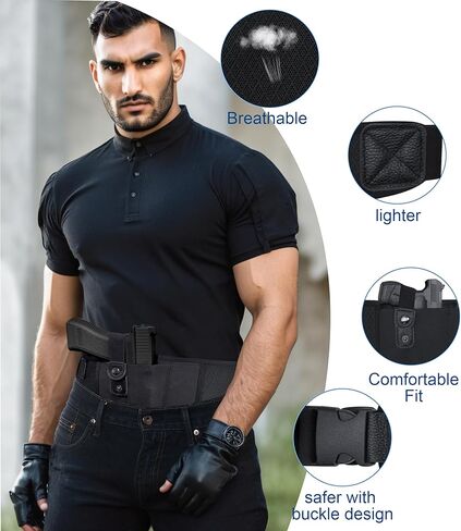 حافظة حزام البطن للرجال، حمل مخفي آمن للنساء، حافظة مسدس مريحة، IWB يناسب Glock، Sig Sauer P365، Smith & Wesson، Bodyguard، M&P Shield، Ruger، والمزيد in Kuwait