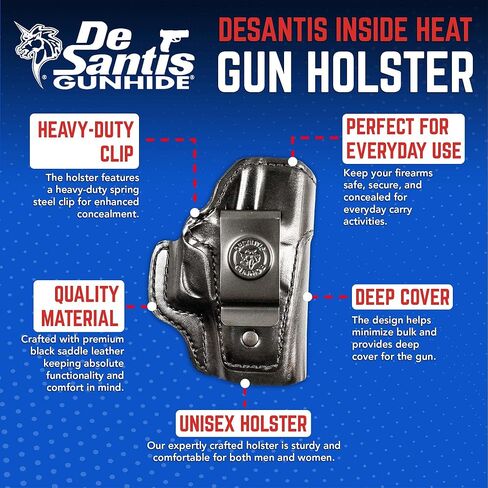 DeSantis Inside Heat IWB Holster - Concealed Carry Gun Holster, Leather Holster IWB for Pistols, Compatible with the GLOCK 43, 43X - Right Hand Draw, Black in Saudi Arabia