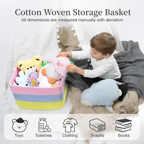Hopegiver Rainbow Cotton Rope Storage Baskets Set of 3 for Kids Baby, Colorful Storage Bins for Toys, Woven Organizer Baskets Room Decor for Nursery & Playroom(Pink&Blue&Yellow, 15x11x10 IN) in Saudi Arabia