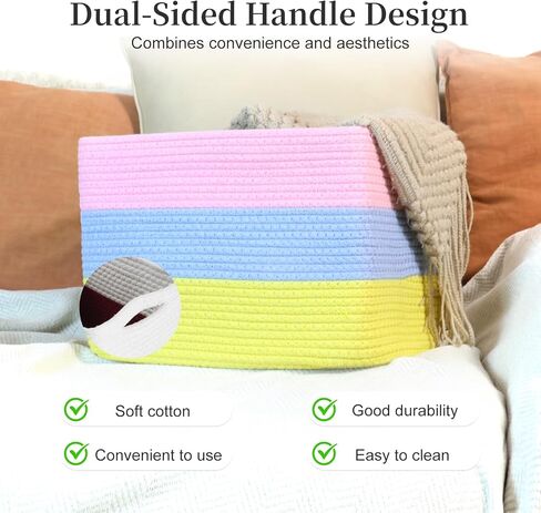 Hopegiver Rainbow Cotton Rope Storage Baskets Set of 3 for Kids Baby, Colorful Storage Bins for Toys, Woven Organizer Baskets Room Decor for Nursery & Playroom(Pink&Blue&Yellow, 15x11x10 IN) in Saudi Arabia