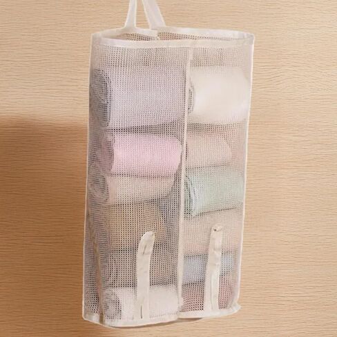 Single/Double Tube Sock Underwear Storage Bag Wall Mounted Bedroom Wardrobe Clear Hanging Mesh Bag Space Saving (Double Tube, Gray) in Saudi Arabia