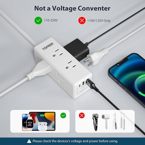 محول قابس السفر الأوروبي مع USB C، شريط طاقة TOPREK من الولايات المتحدة إلى أوروبا مع 6 منافذ و3 منافذ USB، محول منفذ من الولايات المتحدة إلى أوروبا مع سلك تمديد 3FT للاتحاد الأوروبي وإسبانيا وفرنسا وألمانيا وأيسلندا واليونان in Kuwait