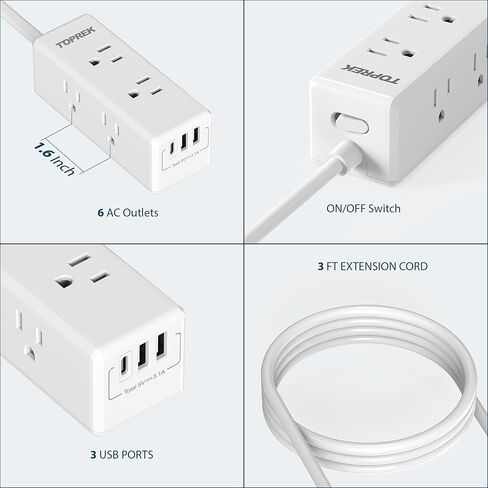 محول قابس السفر الأوروبي مع USB C، شريط طاقة TOPREK من الولايات المتحدة إلى أوروبا مع 6 منافذ و3 منافذ USB، محول منفذ من الولايات المتحدة إلى أوروبا مع سلك تمديد 3FT للاتحاد الأوروبي وإسبانيا وفرنسا وألمانيا وأيسلندا واليونان in Kuwait