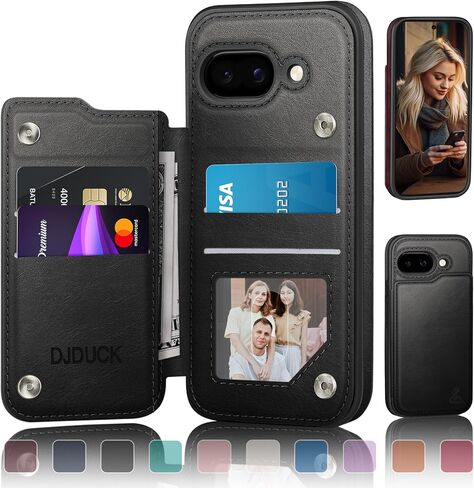 حافظة DJDUCK مصممة لمحفظة Google Pixel 9A مع حامل بطاقة، [حماية جلدية تمنع RFID] [غطاء مشبك مغناطيسي] حافظات رجالية ونسائية مقاومة للصدمات لهاتف Pixel 9A بني فاتح in Saudi Arabia