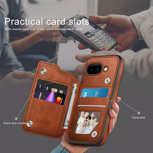 حافظة DJDUCK مصممة لمحفظة Google Pixel 9A مع حامل بطاقة، [حماية جلدية تمنع RFID] [غطاء مشبك مغناطيسي] حافظات رجالية ونسائية مقاومة للصدمات لهاتف Pixel 9A بني فاتح in Kuwait