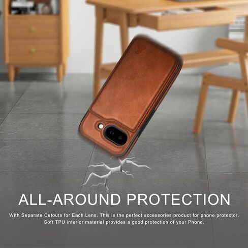 حافظة DJDUCK مصممة لمحفظة Google Pixel 9A مع حامل بطاقة، [حماية جلدية تمنع RFID] [غطاء مشبك مغناطيسي] حافظات رجالية ونسائية مقاومة للصدمات لهاتف Pixel 9A بني فاتح in Kuwait