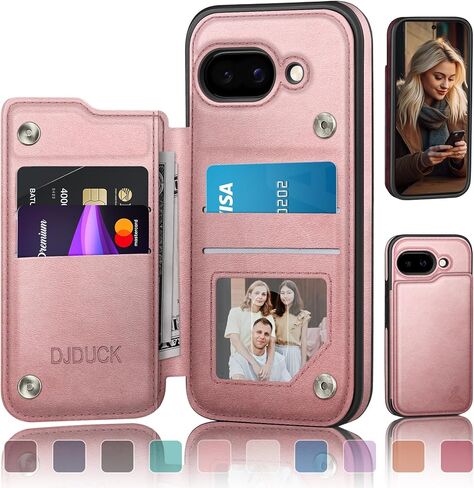 حافظة DJDUCK مصممة لمحفظة Google Pixel 9A مع حامل بطاقة، [حماية جلدية تمنع RFID] [غطاء مشبك مغناطيسي] حافظات رجالية ونسائية مقاومة للصدمات لهاتف Pixel 9A بني فاتح in Kuwait