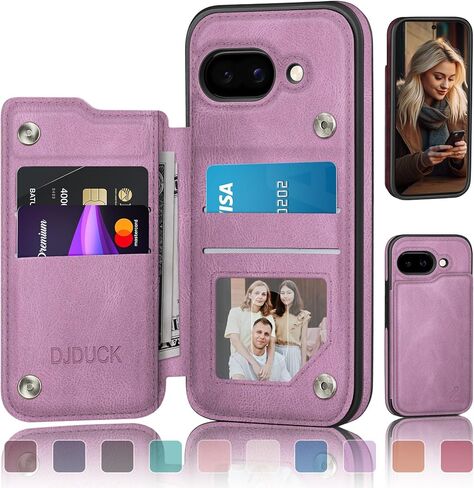 حافظة DJDUCK مصممة لمحفظة Google Pixel 9A مع حامل بطاقة، [حماية جلدية تمنع RFID] [غطاء مشبك مغناطيسي] حافظات رجالية ونسائية مقاومة للصدمات لهاتف Pixel 9A بني فاتح in Kuwait