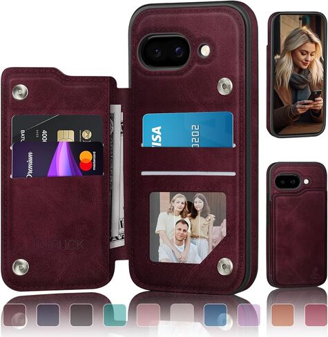 حافظة DJDUCK مصممة لمحفظة Google Pixel 9A مع حامل بطاقة، [حماية جلدية تمنع RFID] [غطاء مشبك مغناطيسي] حافظات رجالية ونسائية مقاومة للصدمات لهاتف Pixel 9A بني فاتح in Kuwait