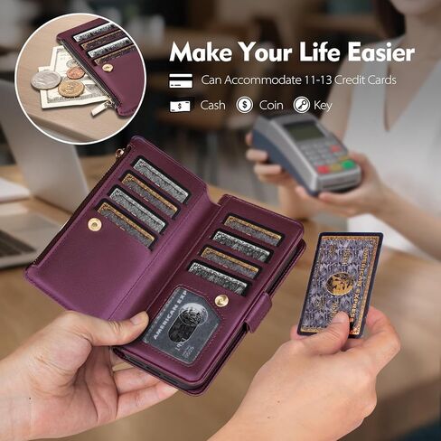 Antsturdy Compatible with Magsafe Magnetic 2 in 1 Detachable iPhone 16e Wallet Case with Credit Card Holder Slots,PU Leather Flip RFID Blocking Phone Cover Wrist Strap Zipper Women Men,Wine Red in Saudi Arabia