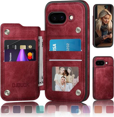 حافظة DJDUCK مصممة لمحفظة Google Pixel 9A مع حامل بطاقة، [حماية جلدية تمنع RFID] [غطاء مشبك مغناطيسي] حافظات رجالية ونسائية مقاومة للصدمات لهاتف Pixel 9A بني فاتح in Kuwait