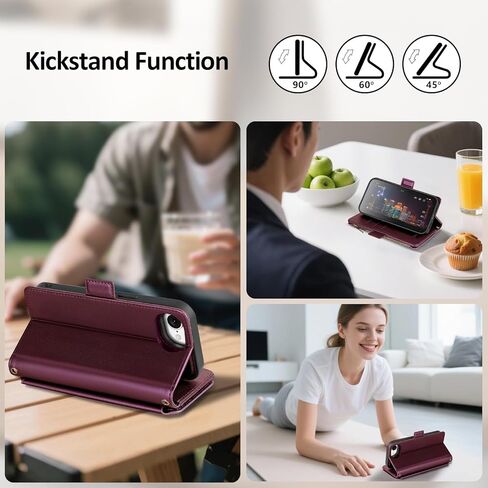 Antsturdy Compatible with Magsafe Magnetic 2 in 1 Detachable iPhone 16e Wallet Case with Credit Card Holder Slots,PU Leather Flip RFID Blocking Phone Cover Wrist Strap Zipper Women Men,Wine Red in Saudi Arabia