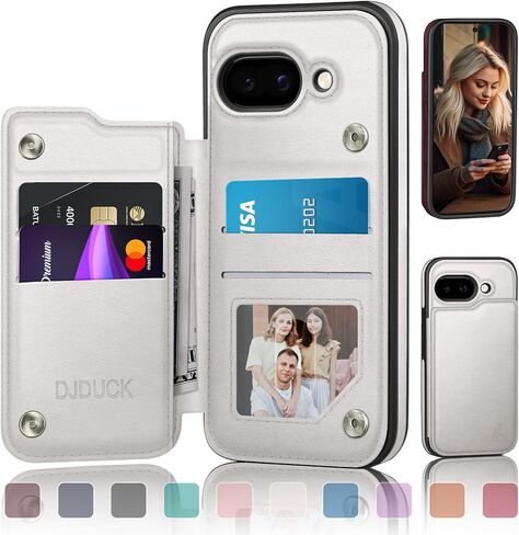 حافظة DJDUCK مصممة لمحفظة Google Pixel 9A مع حامل بطاقة، [حماية جلدية تمنع RFID] [غطاء مشبك مغناطيسي] حافظات رجالية ونسائية مقاومة للصدمات لهاتف Pixel 9A بني فاتح in Kuwait