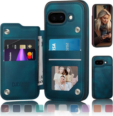 حافظة DJDUCK مصممة لمحفظة Google Pixel 9A مع حامل بطاقة، [حماية جلدية تمنع RFID] [غطاء مشبك مغناطيسي] حافظات رجالية ونسائية مقاومة للصدمات لهاتف Pixel 9A بني فاتح in Kuwait