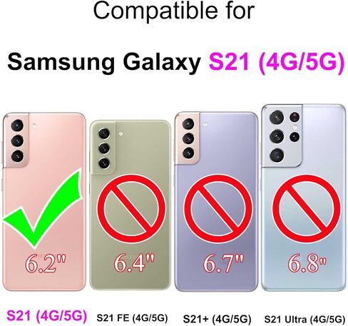 حافظة محفظة لهاتف Samsung Galaxy S21 (لا تناسب s21 Ultra / s21 Plus)، مع [3 فتحات للبطاقات]، غطاء قلاب واقٍ من جلد البولي يوريثان بقفل مغناطيسي مقاوم للصدمات مقاس 6.2 بوصة، وردي وردي in Kuwait