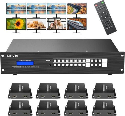 MT-VIKI 4K 4x4 HDMI مصفوفة موسع 4 في 12 مخرج - UltraHD 4K @ 60 هرتز 4:4:4 عبر كابل CAT5e/6/7 واحد مع تحكم بالأشعة تحت الحمراء، RS-232، حتى 230 قدمًا، يتضمن 4 أجهزة استقبال in Saudi Arabia