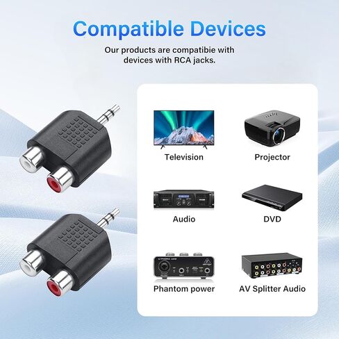 PNGKNYOCN 3.5 mm TRS to 2 RCA Adapter，3.5mm (1/8") TRS Male to Dual RCA Female Audio Splitter Adapter for Computer Speaker Earphone Headpho (2 Pack) in Saudi Arabia