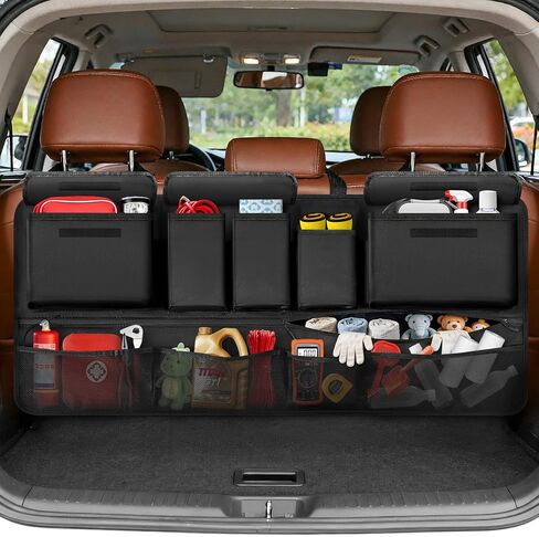 Rhino Valley Trunk Organizer for SUV, 35.5" × 18.2" Car Organizer, Backseat Hanging Storage Bag with 10 Pockets & Adjustable Straps, Waterproof & Foldable Car Interior Accessories for SUV Truck MPV in Saudi Arabia