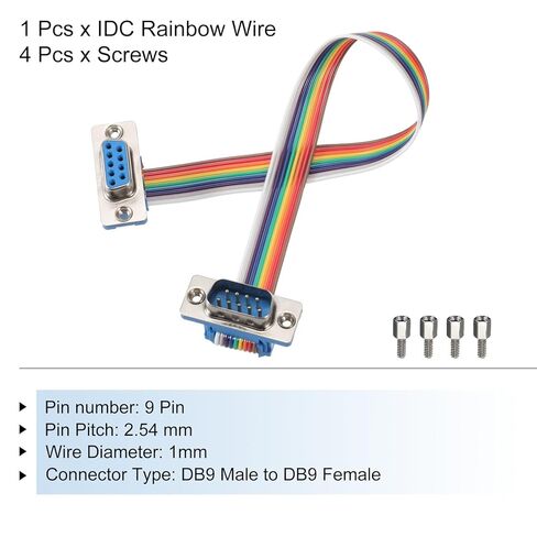 Generic IDC Rainbow Wire Flat Ribbon Cable DB9 Male to DB9 Female 8 Inch Length 2.54mm Pitch Breadboard Jumper Wires for Electronic Projects in Saudi Arabia