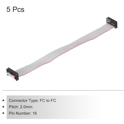 Generic IDC 16Pin كابل الشريط المسطح، 2.0 مم الملعب FC إلى FC موصل 20 سم طول رمادي سلك توصيل معزز لشاشة الكمبيوتر LED DVD، 5 قطع in Saudi Arabia