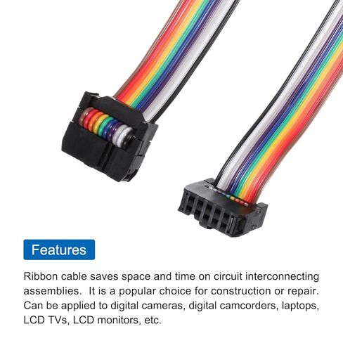 Generic IDC Rainbow Wire Flat Ribbon Cable 2.54mm Pitch 10 Pin Connection Line FC Dual Female Black Connector for DIY Experiment 2Ft Length 1 Pcs in Saudi Arabia