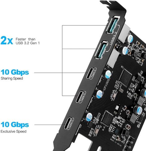 بطاقة توسيع PCI-E إلى USB 3.2 Gen 2 مع منفذين من النوع A و3 منافذ من النوع C بسرعة تصل إلى 10 جيجابت في الثانية لدعم نقل البيانات PCIe x4 x8 x16 in Kuwait
