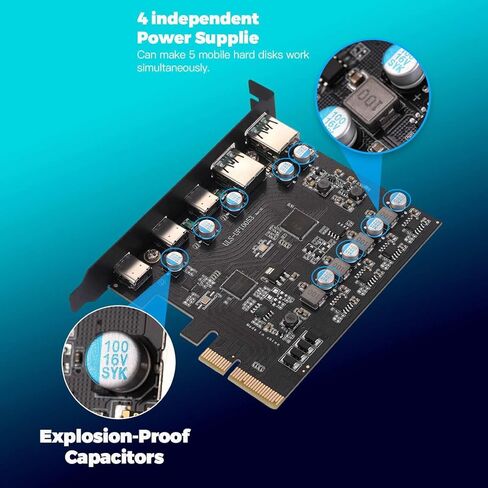 بطاقة توسيع PCI-E إلى USB 3.2 Gen 2 مع منفذين من النوع A و3 منافذ من النوع C بسرعة تصل إلى 10 جيجابت في الثانية لدعم نقل البيانات PCIe x4 x8 x16 in Kuwait
