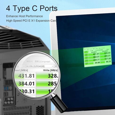 بطاقة توسيع Yunseity PCI E إلى Type C USB3.2، بطاقة PCIE USB 3.2 GEN 2 بسرعة 20 جيجابت في الثانية مع مصدر طاقة 15PIN ورقائق مزدوجة، من النوع C إلى PCIE X4 للفوز، لنظام التشغيل OS X، لنظام التشغيل Linux in Saudi Arabia