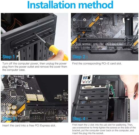 بطاقة توسيع USB PCIE رباعية المنافذ مع منافذ USB-A وUSB-C مزدوجة، مصدر طاقة داخلي 5 فولت 2 أمبير، نقل بيانات بسرعة 5 جيجابت في الثانية in Kuwait