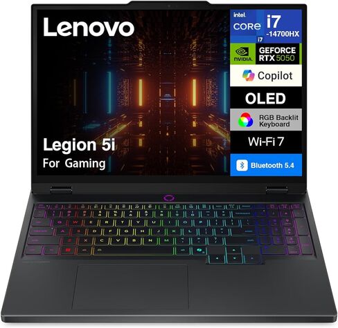 Lenovo Legion 5i AI-Powered Gaming Laptop 15.1" 165Hz OLED 2.5K 500 nits (Intel i7-14700HX, GeForce RTX 5050 8GB, 16GB DDR5, 1TB M.2 PCIe SSD, 24-Zone RGB KB, Win 11 Pro) w/DKZ USB Port Expander in Saudi Arabia
