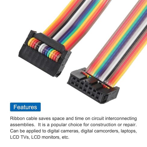 Generic IDC Rainbow Wire Flat Ribbon Cable 2.54mm Pitch 14 Pin Connection Line FC Dual Female Black Connector for DIY Experiment 5 Ft Length 1 Pcs in Saudi Arabia