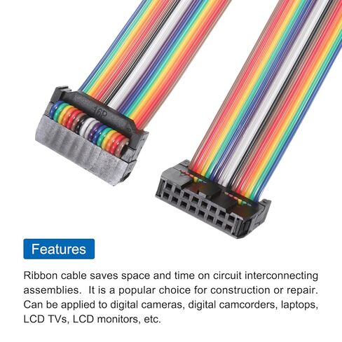 Generic IDC Rainbow Wire Flat Ribbon Cable 2.54mm Pitch 16 Pin Connection Line FC Dual Female Black Connector for DIY Experiment 5 Ft Length 1 Pcs in Saudi Arabia