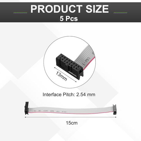 Generic 5 Pcs IDC Flat Ribbon Cable, 2.54mm Pitch 13mm Width 15cm Long 10 to 16 Pin FC to FC Flat Ribbon Connector Jumper Wire for PC, LED Displays in Kuwait