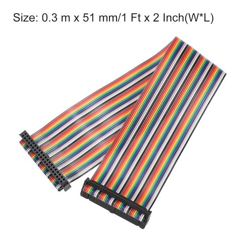 Generic IDC Rainbow Wire Flat Ribbon Cable 2.54mm Pitch 40 Pin Connection Line FC Dual Female Black Connector for DIY Experiment 1 Ft Length 1 Pcs in Saudi Arabia