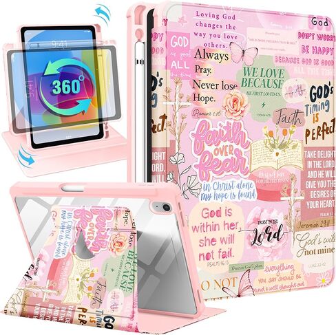 for iPad A16 Case for iPad 10th Generation Case 10.9 inch - 360 Degree Rotating Stand Folio Smart Cover with Pencil Holder for Women Girl, Christian Words for Apple Tablet 10th 2022/11th 2025 in Saudi Arabia