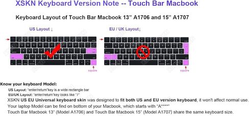 XSKN Hebrew/English Silicone Keyboard Cover Skin and Touchbar Protector for MacBook Pro 13 A1706 A1989 MacBook Pro 15 A1707 A1990 with Touch Bar Retina Display US Version in Saudi Arabia