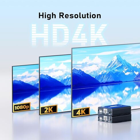 4K HDMI KVM Over Ethernet Extender Balun Over CAT5e/6/7 Cable 4K@60Hz Upto 200 Feet, Supports Keyboard and Mouse USB HDMI Loop Out HDCP2.2, Power Over Cable Zero-Lantency in Kuwait