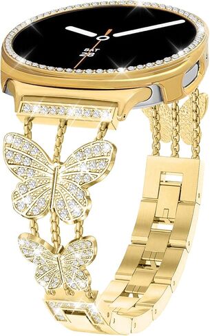 Bling Band with Case Compatible for Samsung Galaxy Watch 8 40mm 44mm, Women Diamond Butterfly Metal Bracelet Rhinestone Strap with Protector Case in Saudi Arabia