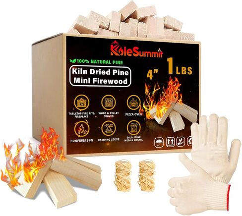Mini Fire Stick with Fire Starters Gloves 4" Kiln Dried Pine Fire Pit Accessories Firewood Compatible with Wood Stoves, Tabletop Fire Pits, BBQ Grills & Pizza Ovens, 2 lb Box in Saudi Arabia