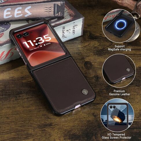حافظة مغناطيسية من الجلد الطبيعي من ASAPDOS لهاتف Motorola Razr 2025 Ultra [متوافقة مع MagSafe]، واقي شاشة مدمج وغطاء حماية رفيع رفيع in Kuwait