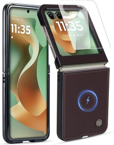 حافظة مغناطيسية من الجلد الطبيعي من ASAPDOS لهاتف Motorola Razr 2025 Ultra [متوافقة مع MagSafe]، واقي شاشة مدمج وغطاء حماية رفيع رفيع in Kuwait