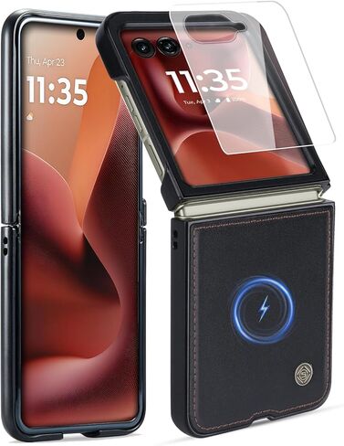 حافظة مغناطيسية من الجلد الطبيعي من ASAPDOS لهاتف Motorola Razr 2025 Ultra [متوافقة مع MagSafe]، واقي شاشة مدمج وغطاء حماية رفيع رفيع in Kuwait