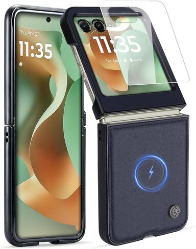 حافظة مغناطيسية من الجلد الطبيعي من ASAPDOS لهاتف Motorola Razr 2025 Ultra [متوافقة مع MagSafe]، واقي شاشة مدمج وغطاء حماية رفيع رفيع in Kuwait