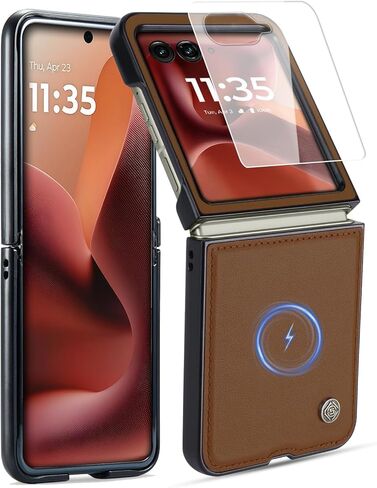 حافظة مغناطيسية من الجلد الطبيعي من ASAPDOS لهاتف Motorola Razr 2025 Ultra [متوافقة مع MagSafe]، واقي شاشة مدمج وغطاء حماية رفيع رفيع in Kuwait