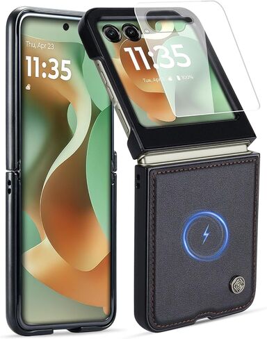 حافظة مغناطيسية من الجلد الطبيعي من ASAPDOS لهاتف Motorola Razr 2025 Ultra [متوافقة مع MagSafe]، واقي شاشة مدمج وغطاء حماية رفيع رفيع in Kuwait