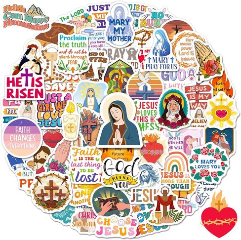 SigyoJeom 200PCS Catholic Stickers, Religious Stickers for Kid Adult - Saint Virgin Mary Sacred Heart, Waterproof Bible Jesus Vinyl Decals, Catholic Gift Bulk for Women in Kuwait