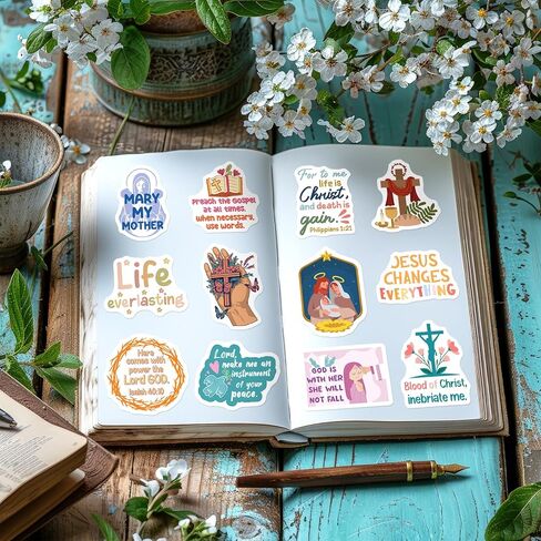 SigyoJeom 200PCS Catholic Stickers, Religious Stickers for Kid Adult - Saint Virgin Mary Sacred Heart, Waterproof Bible Jesus Vinyl Decals, Catholic Gift Bulk for Women in Kuwait