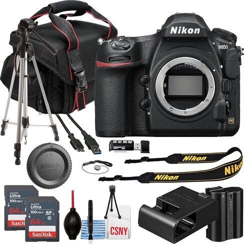 Nikon D850 DSLR Camera Body ONLY + Sandisk 128GB Ultra Memory Card + Tripod + Camera Case + More (13pc Bundle) (Renewed) in Saudi Arabia